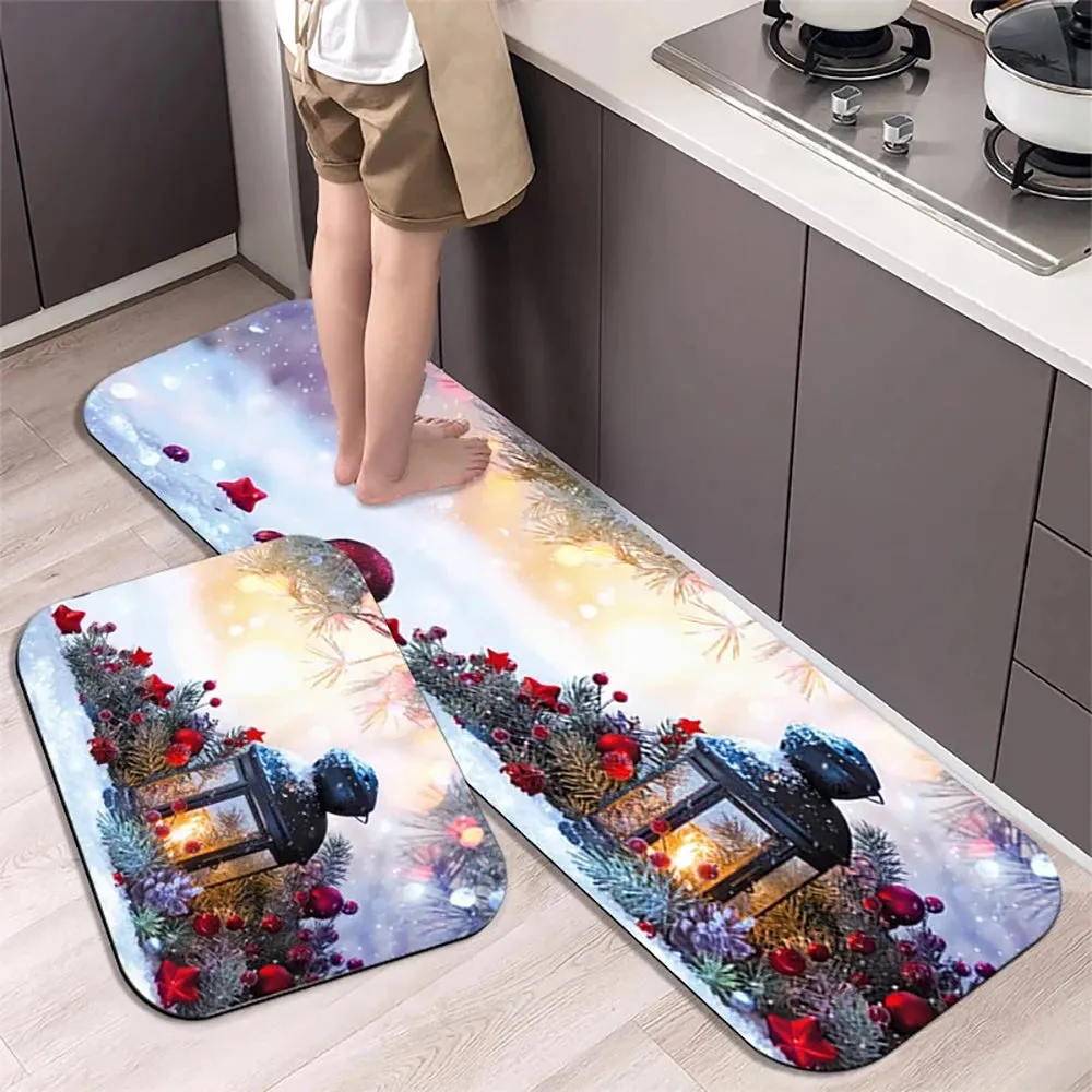 Christmas Kitchen Floor Mat Party Decoration Hallway Entrance Doormat Washable Kitchen Rugs for Living Room Bedroom Home Decor