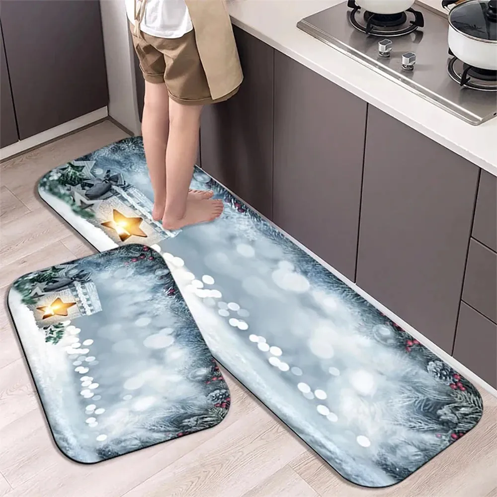 Christmas Kitchen Floor Mat Party Decoration Hallway Entrance Doormat Washable Kitchen Rugs for Living Room Bedroom Home Decor