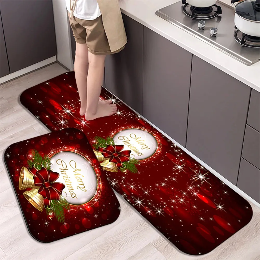 Christmas Kitchen Floor Mat Party Decoration Hallway Entrance Doormat Washable Kitchen Rugs for Living Room Bedroom Home Decor