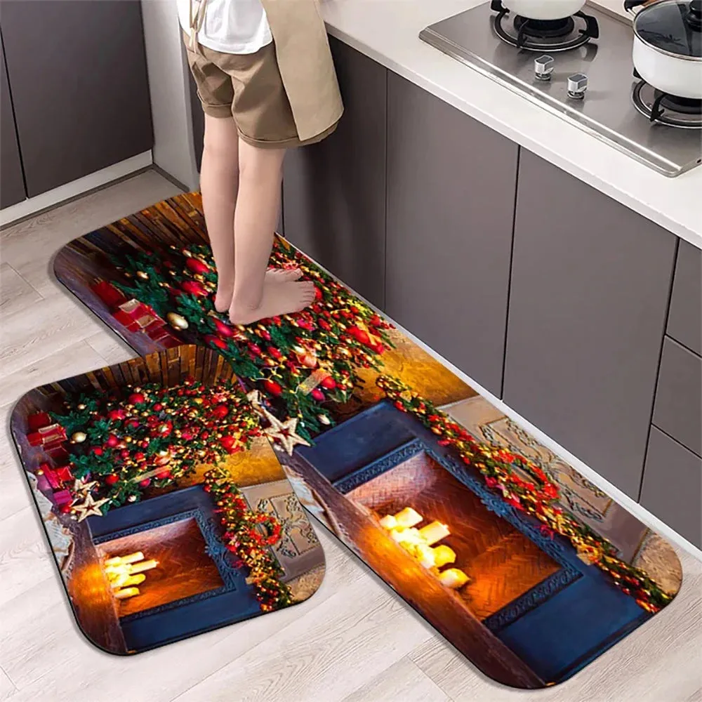 Christmas Kitchen Floor Mat Party Decoration Hallway Entrance Doormat Washable Kitchen Rugs for Living Room Bedroom Home Decor