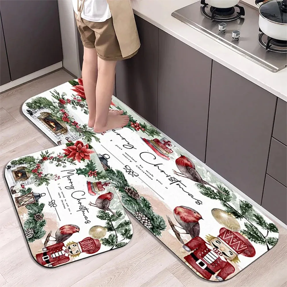 Christmas Kitchen Floor Mat Party Decoration Hallway Entrance Doormat Washable Kitchen Rugs for Living Room Bedroom Home Decor