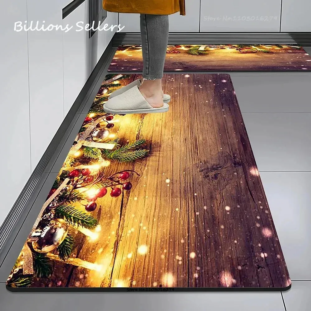 Christmas Kitchen Floor Mat Party Decoration Hallway Entrance Doormat Washable Kitchen Rugs for Living Room Bedroom Home Decor