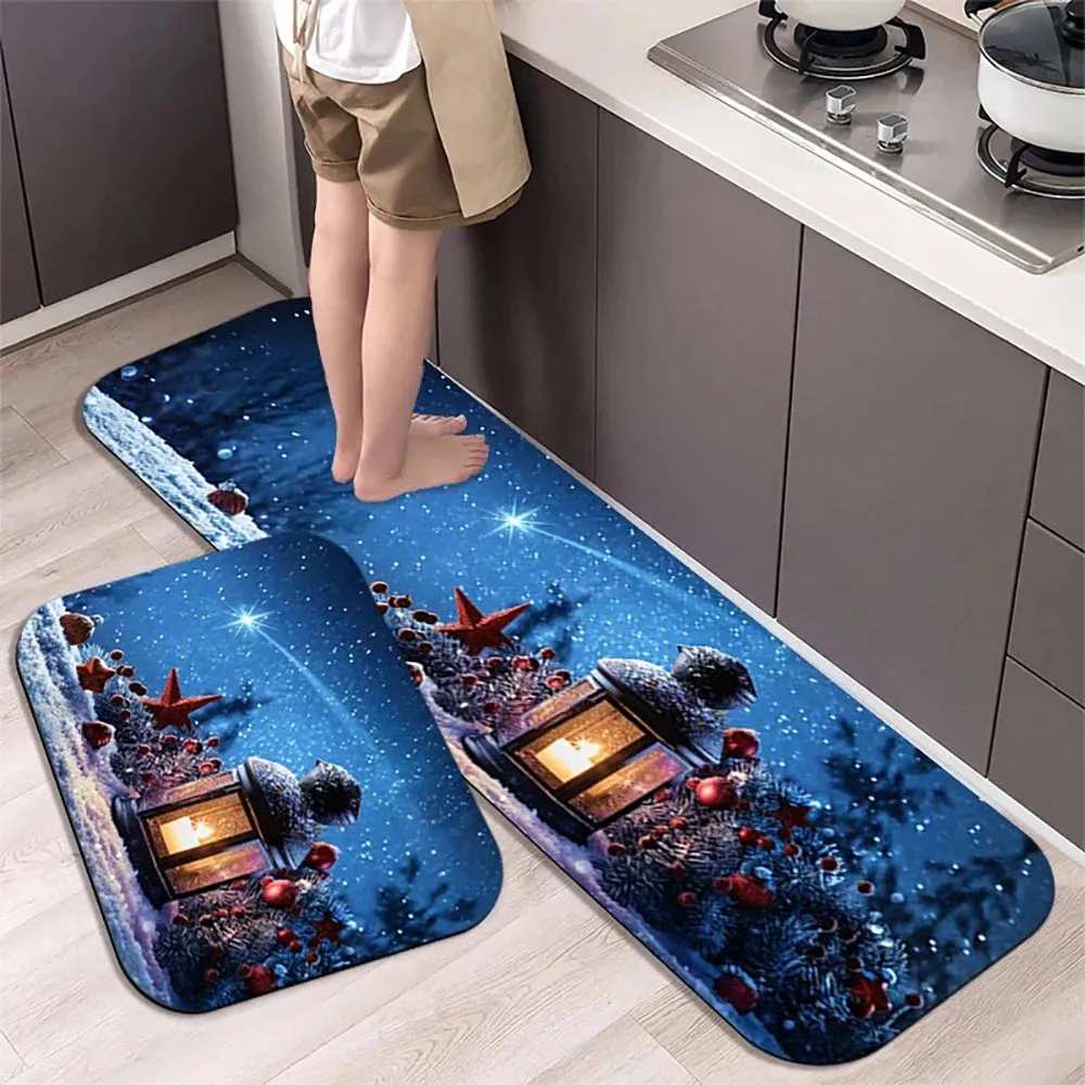 Christmas Kitchen Floor Mat Party Decoration Hallway Entrance Doormat Washable Kitchen Rugs for Living Room Bedroom Home Decor