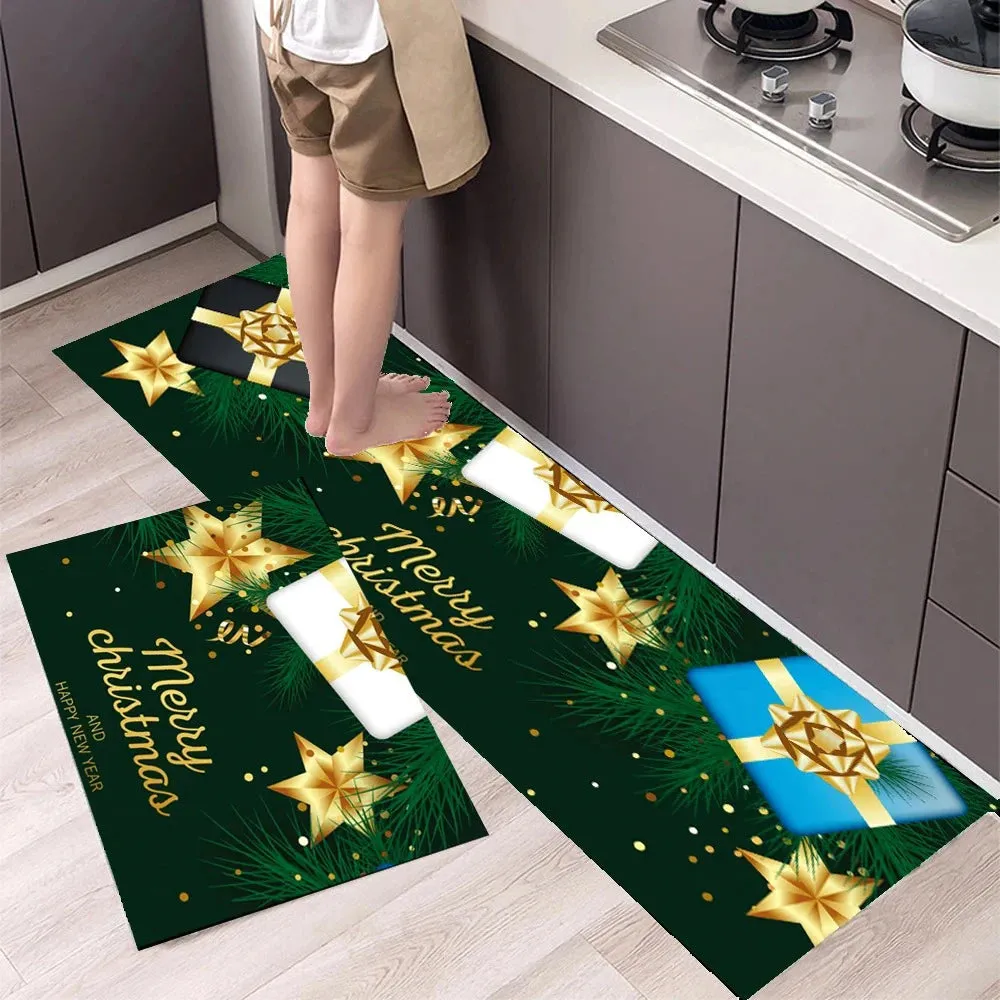 Christmas Kitchen Floor Mat Party Decoration Hallway Entrance Doormat Washable Kitchen Rugs for Living Room Bedroom Home Decor