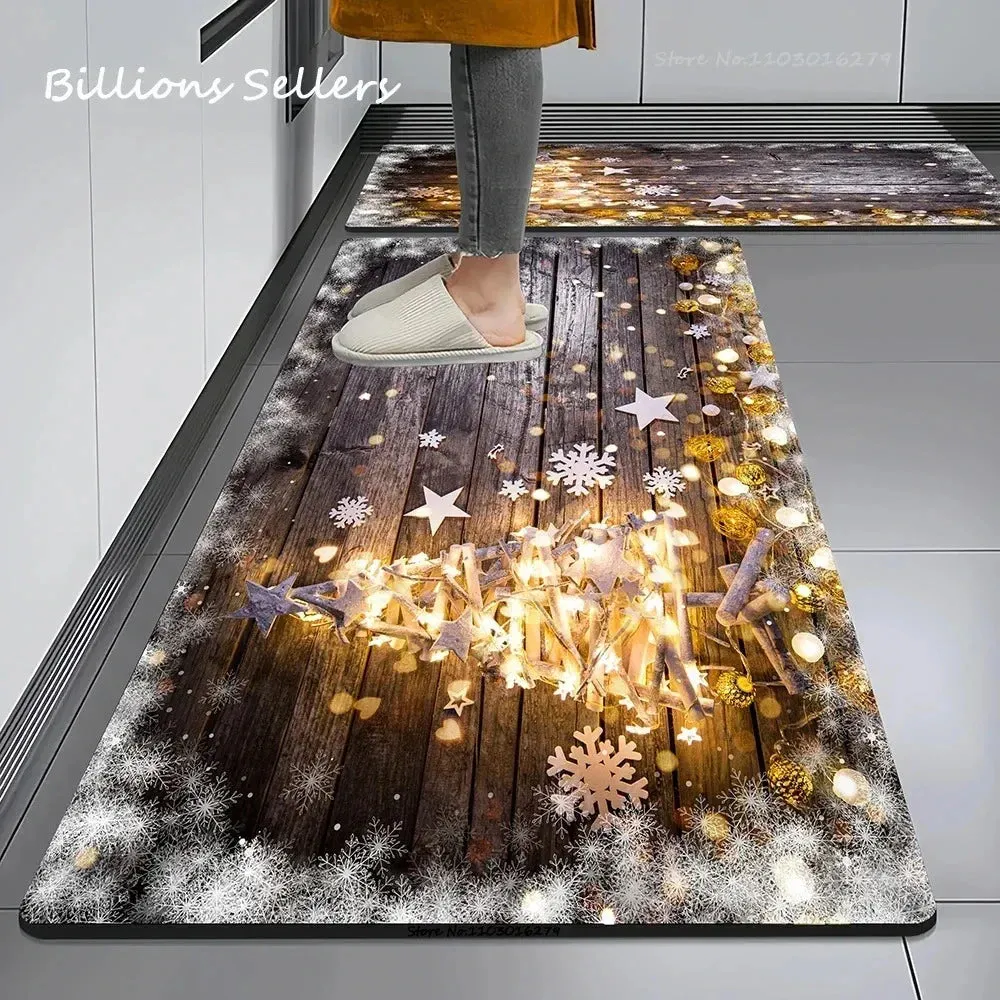 Christmas Kitchen Floor Mat Party Decoration Hallway Entrance Doormat Washable Kitchen Rugs for Living Room Bedroom Home Decor