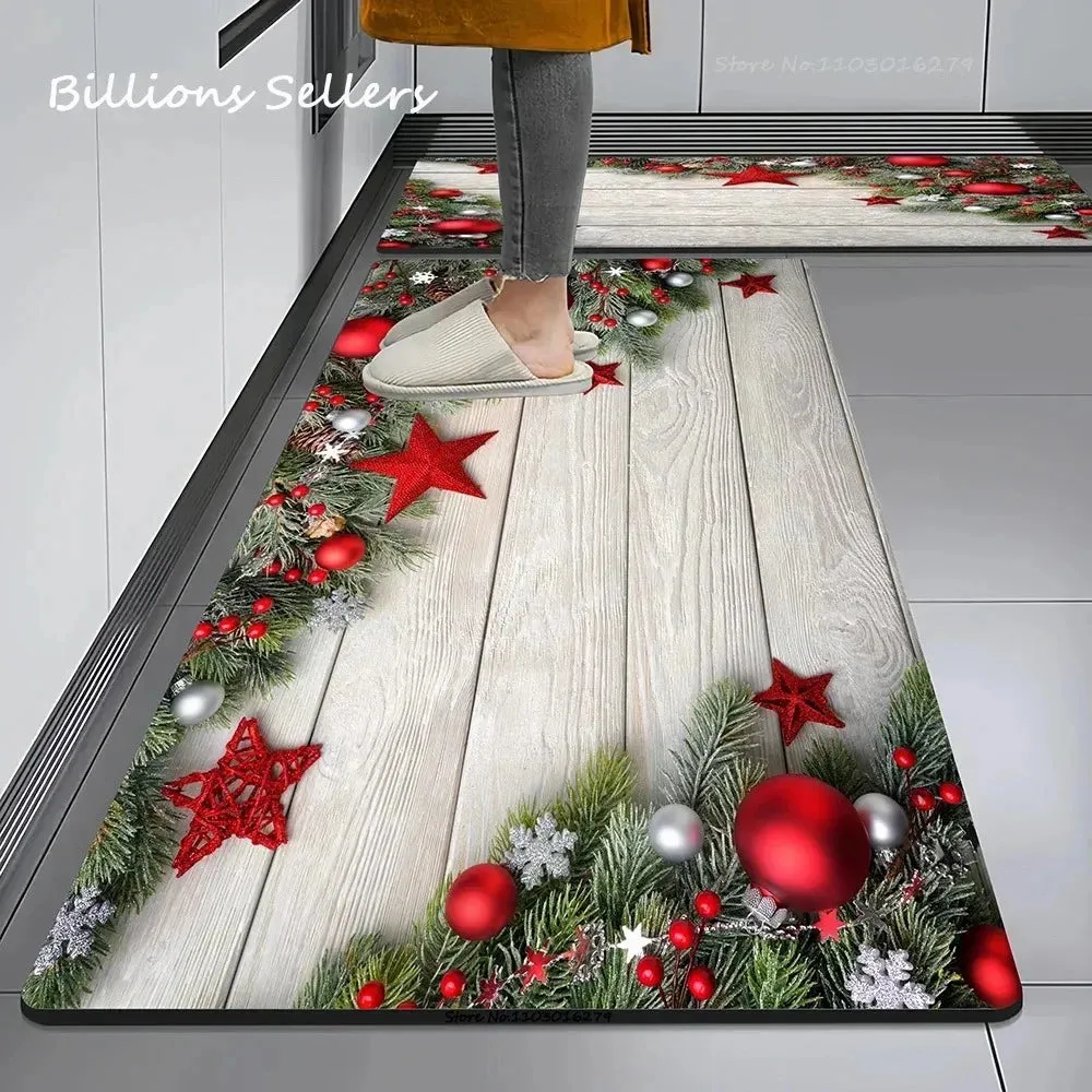 Christmas Kitchen Floor Mat Party Decoration Hallway Entrance Doormat Washable Kitchen Rugs for Living Room Bedroom Home Decor