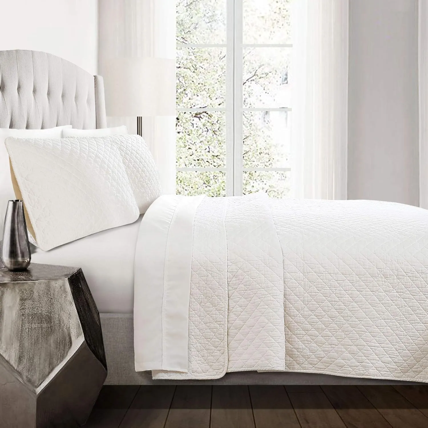 Diamond Echo White Bedspread