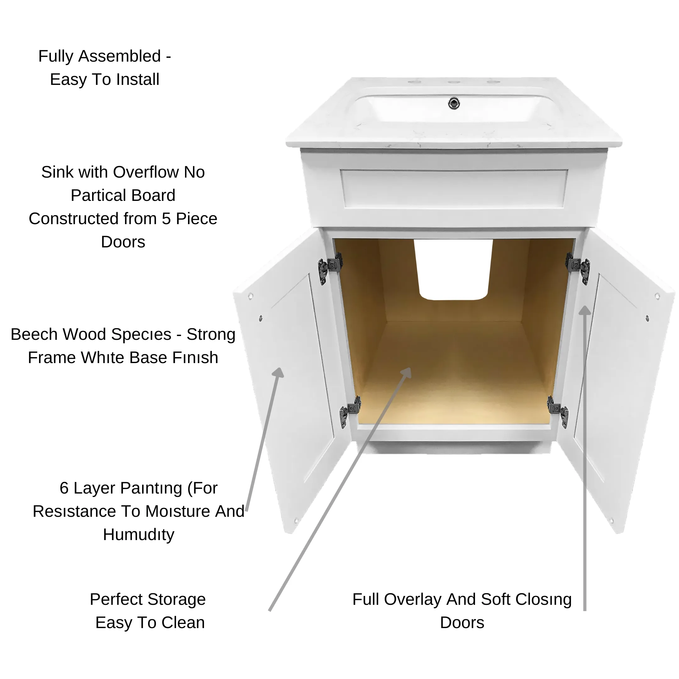 Disar 30 Inch Bathroom Vanity White Single Sink