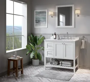 Disar 36'' White Bathroom Vanity Cabinet with Modern Squared Legs and Left Drawers