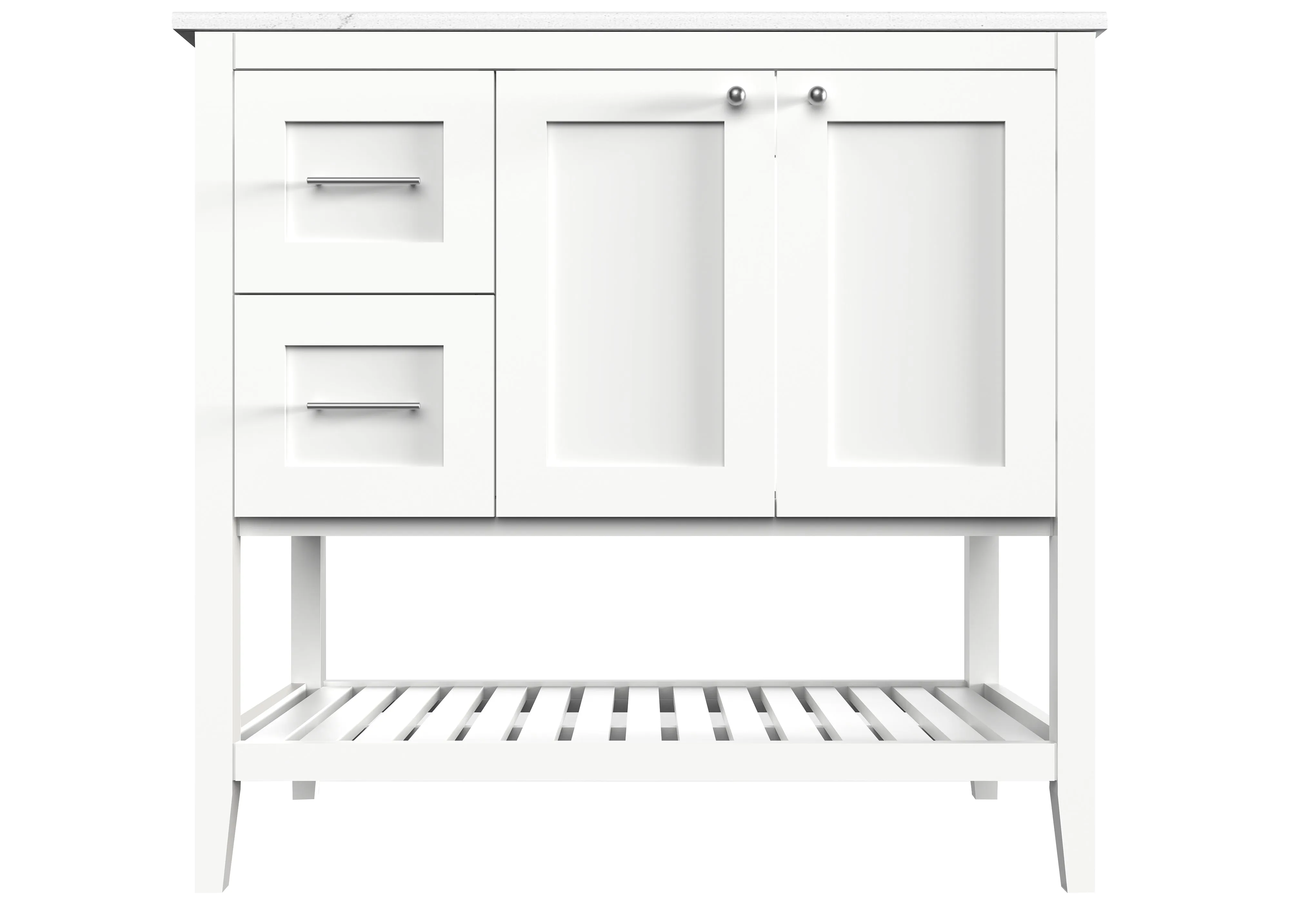 Disar 36'' White Bathroom Vanity Cabinet with Modern Squared Legs and Left Drawers