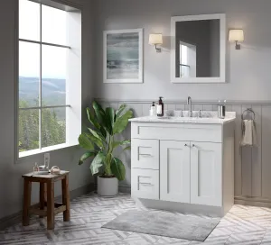 Disar 36'' White Bathroom Vanity with Calacatta Quartz Top and Left Drawers