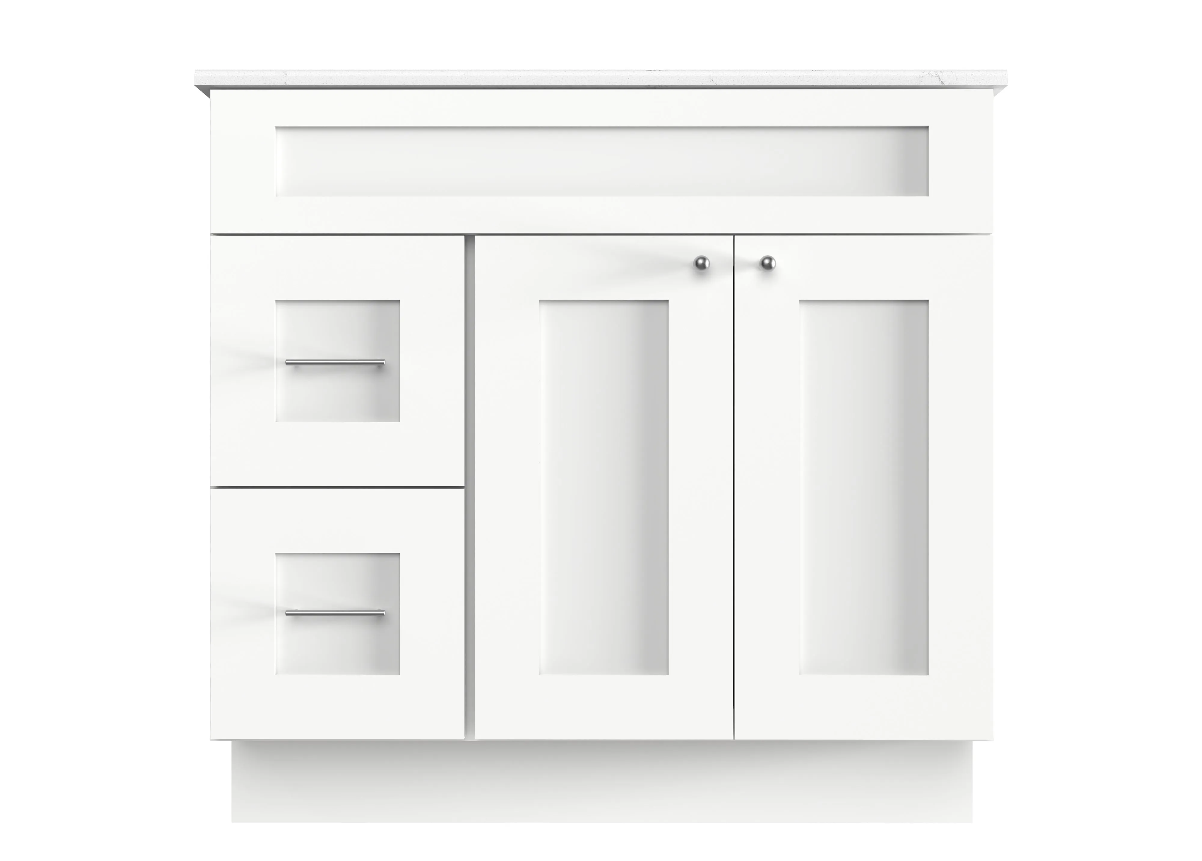 Disar 36'' White Bathroom Vanity with Calacatta Quartz Top and Left Drawers