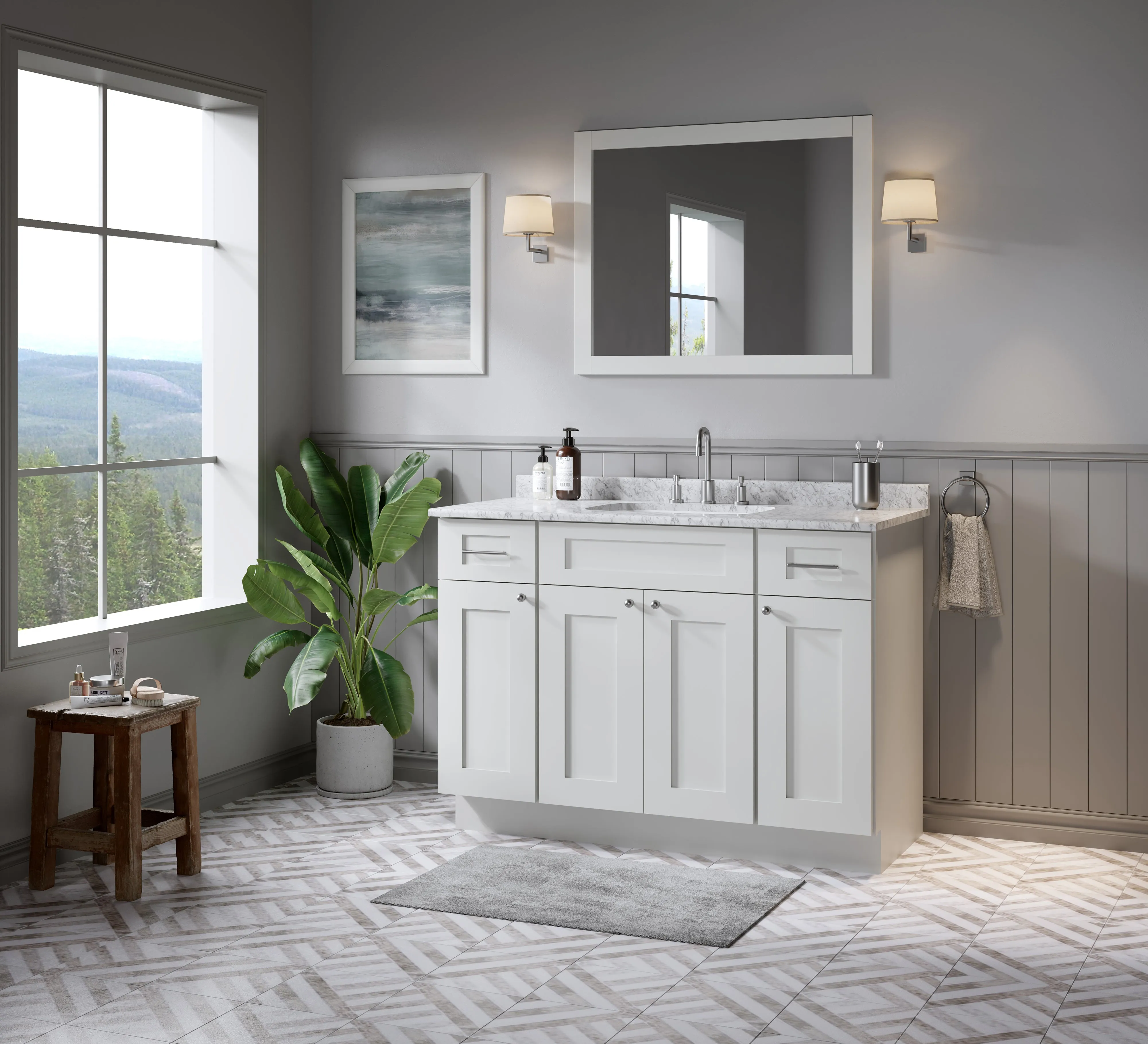 Disar 48'' White Bathroom Vanity with Calacatta Quartz Top