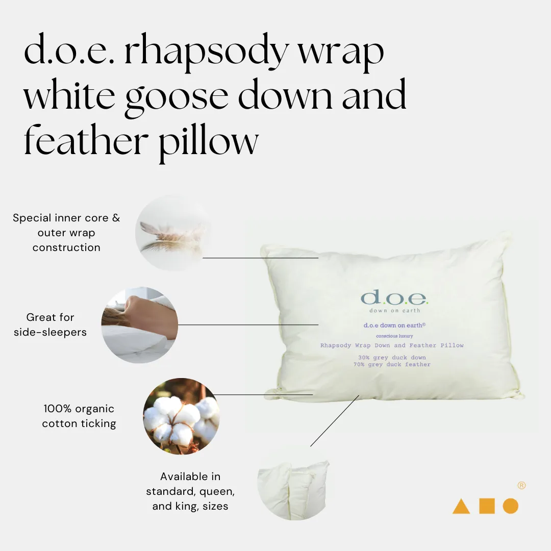 d.o.e. down on earth® rhapsody wrap down and feather pillow with organic cotton ticking