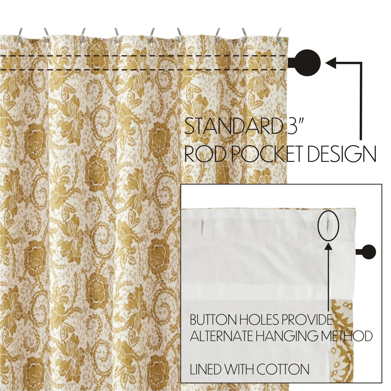 Dorset Gold Floral Shower Curtain 72"x72" VHC Brands