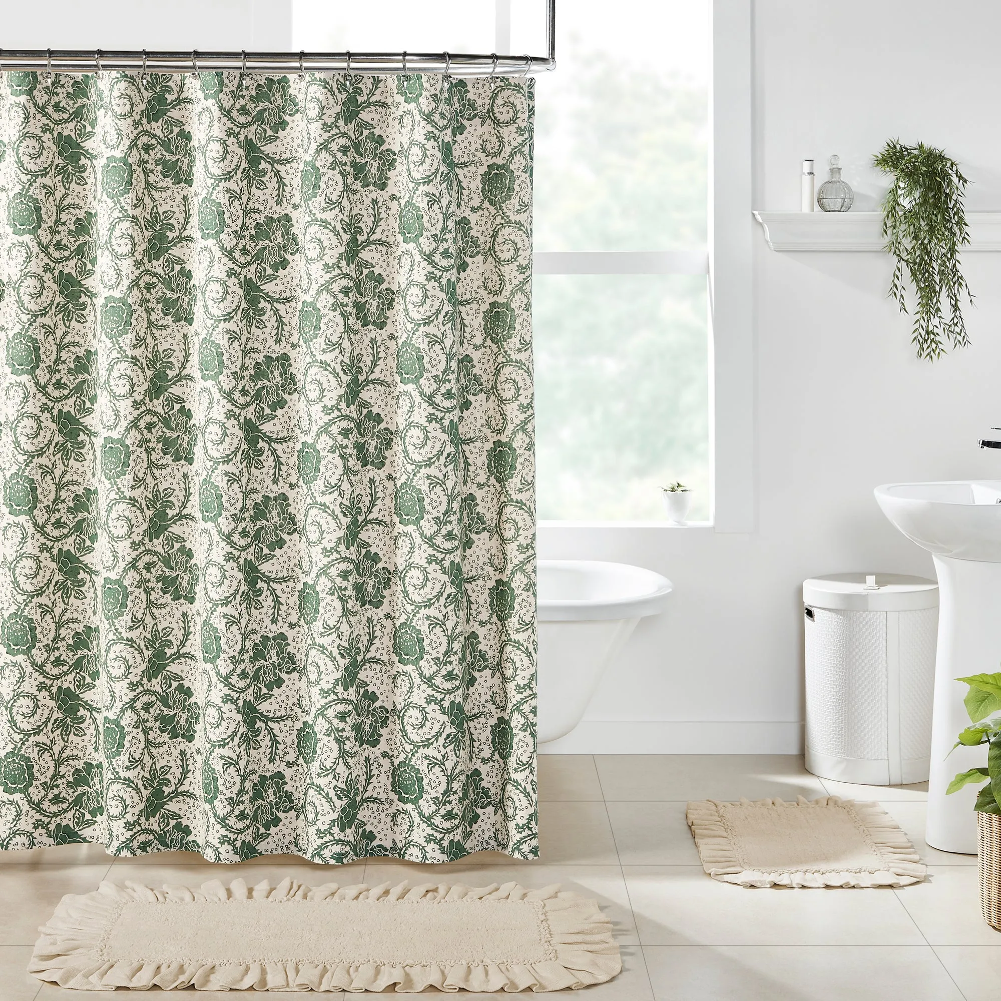 Dorset Green Floral Shower Curtain 72"x72" VHC Brands