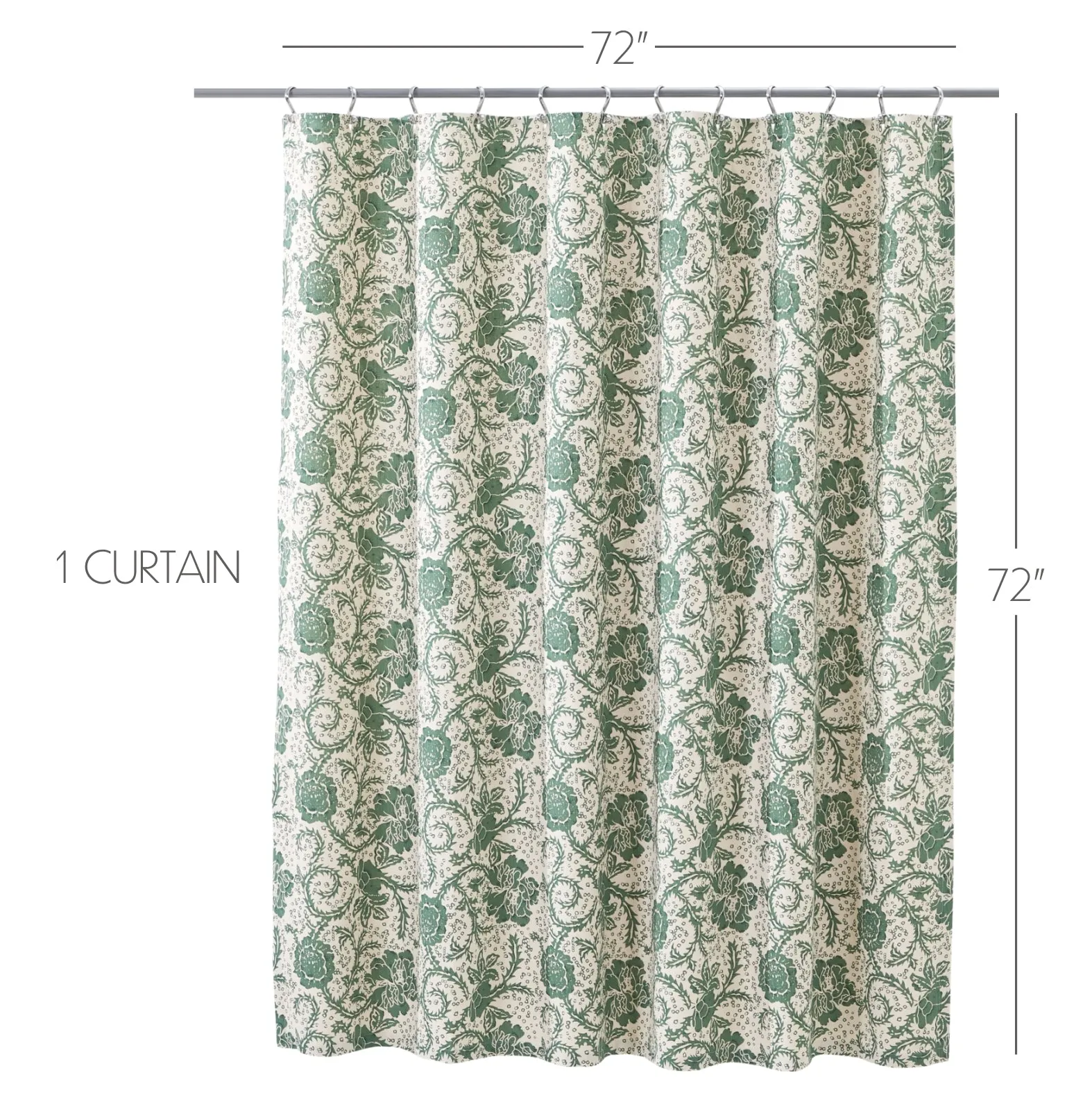 Dorset Green Floral Shower Curtain 72"x72" VHC Brands