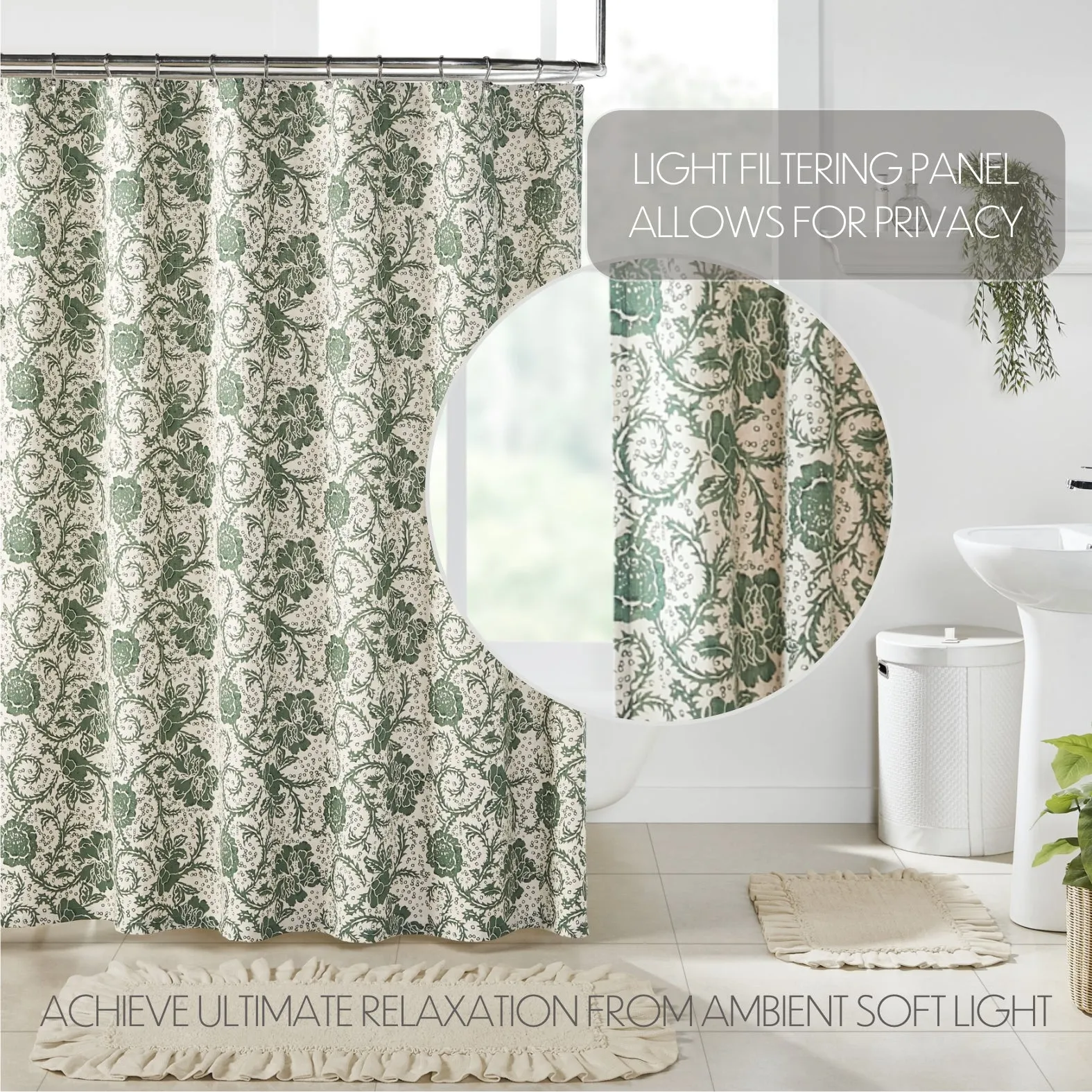 Dorset Green Floral Shower Curtain 72"x72" VHC Brands