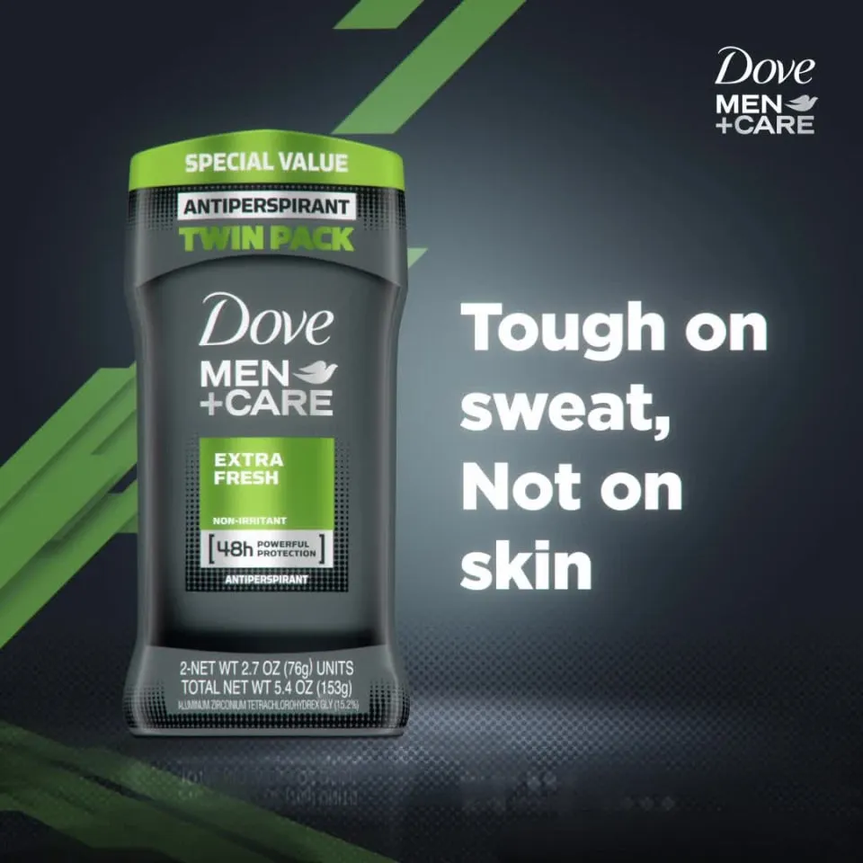 Dove Men Care Extra Fresh Antiperspirant Deodorant Stick Twin Pack, Citrus, 2.7 oz