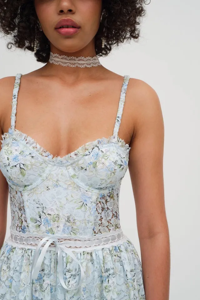 For Love & Lemons Ceceila Lace Maxi Dress - Blue