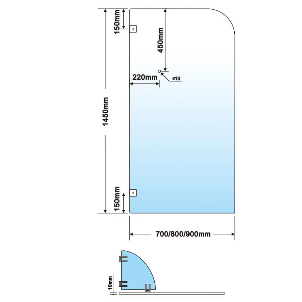 Frameless Square Shower Screen Fixed bath Panel Fit left/right side