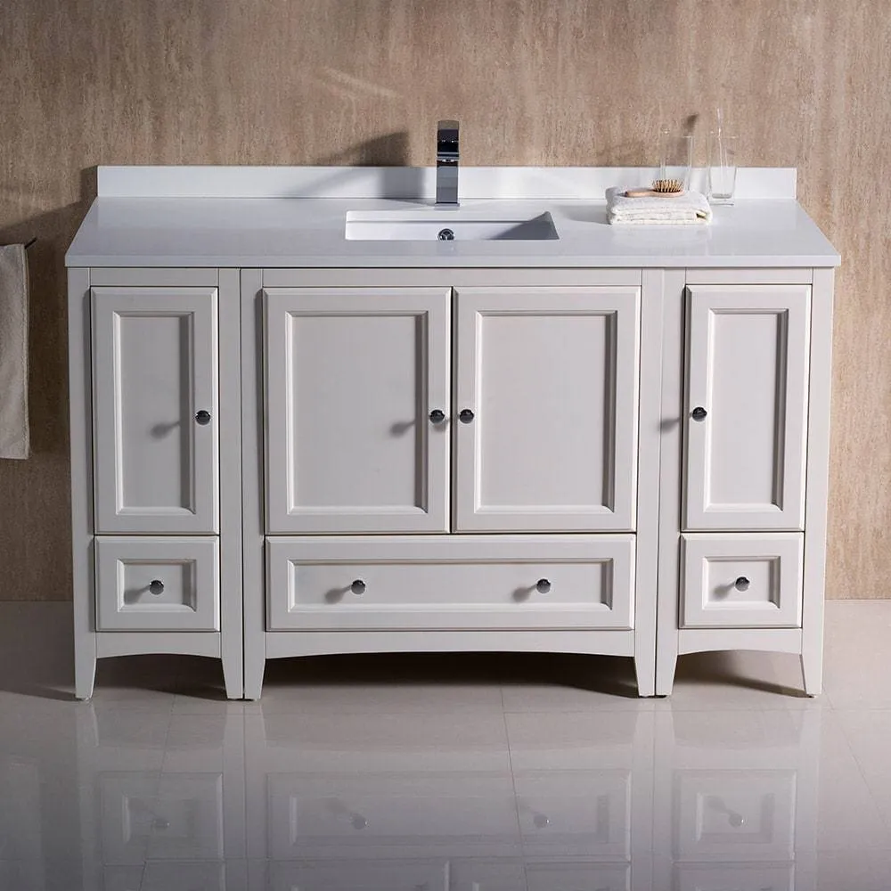 Fresca FCB20-123012AW-CWH-U Oxford 54" Antique White Traditional Bathroom Cabinets with Top & Sink