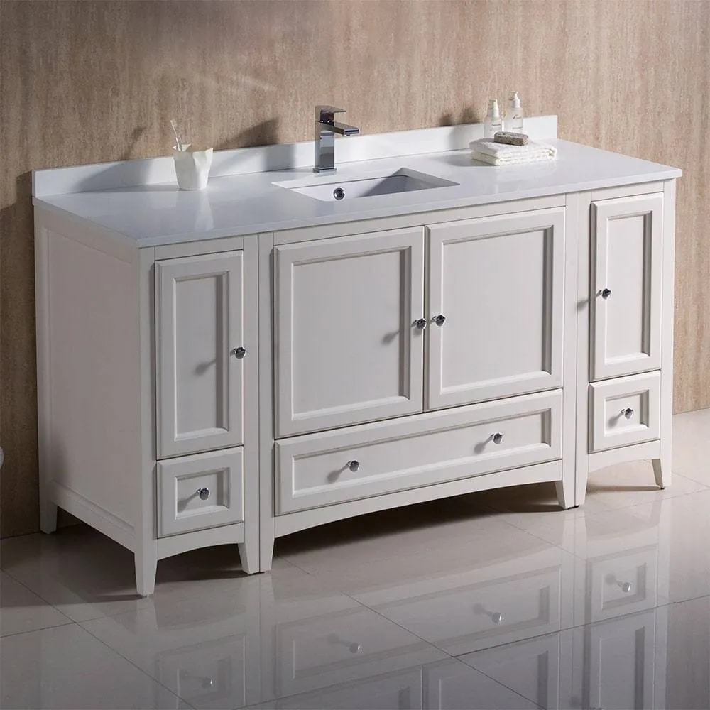 Fresca FCB20-123612AW-CWH-U Oxford 60" Antique White Traditional Bathroom Cabinets with Top & Sink