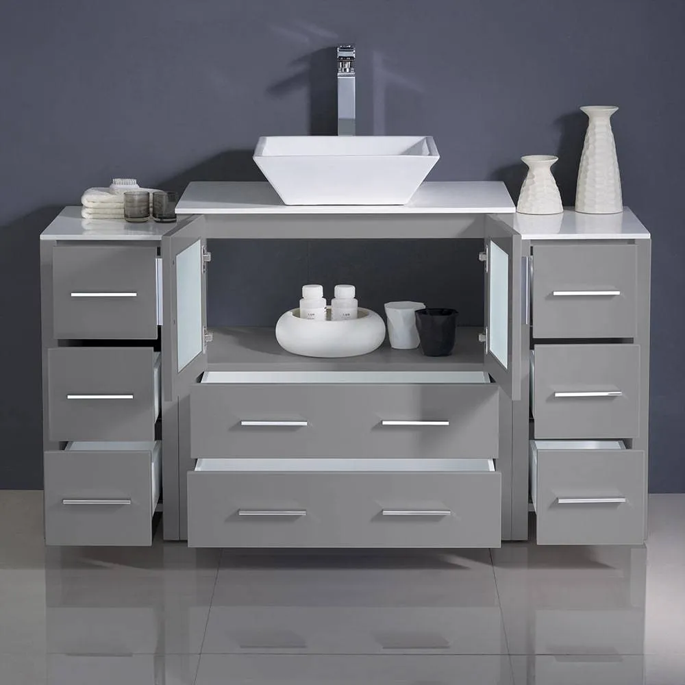 Fresca FCB62-123012GR-CWH-V Torino 54" Grey Modern Bathroom Cabinets with Top & Vessel Sink