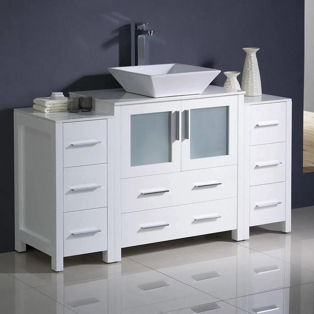 Fresca FCB62-123012WH-CWH-V Torino 54" White Modern Bathroom Cabinets with Top & Vessel Sink