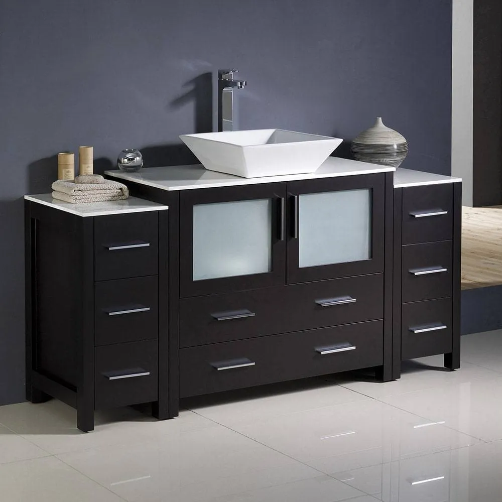 Fresca FCB62-123612ES-CWH-V Torino 60" Espresso Modern Bathroom Cabinets with Top & Vessel Sink