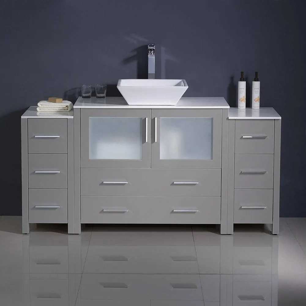 Fresca FCB62-123612GR-CWH-V Torino 60" Grey Modern Bathroom Cabinets with Top & Vessel Sink