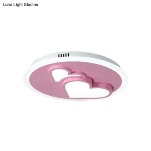 Girls Bedroom LED Heart Flush Ceiling Light in Pink: Acrylic Cartoon Lamp