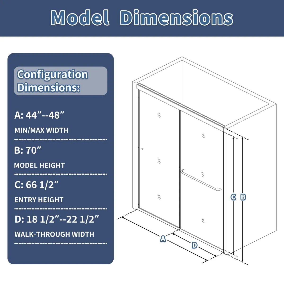 Glide 44-48" Wide x 70" Sliding Glass Shower Doors Frame in Nickel,Clear Tempered Glass