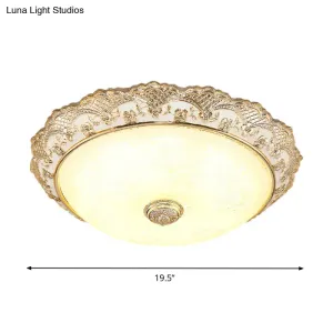 Gold LED Flush Mount Ceiling Light with Traditional Cream Glass Dome Design – Perfect for Bedroom – 12"/16"/19.5" Width