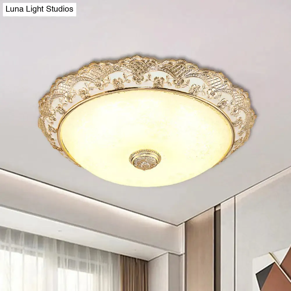 Gold LED Flush Mount Ceiling Light with Traditional Cream Glass Dome Design – Perfect for Bedroom – 12"/16"/19.5" Width