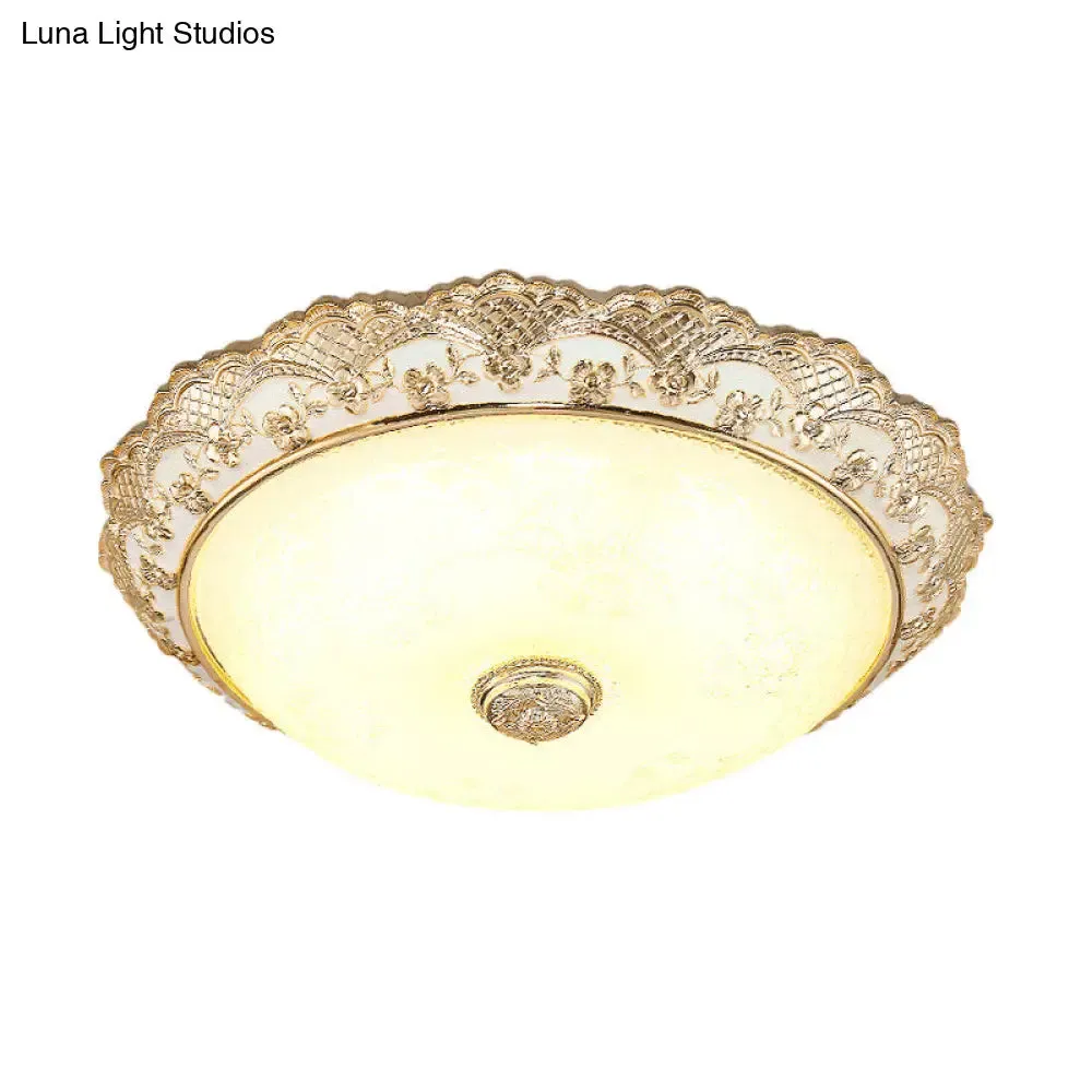 Gold LED Flush Mount Ceiling Light with Traditional Cream Glass Dome Design – Perfect for Bedroom – 12"/16"/19.5" Width