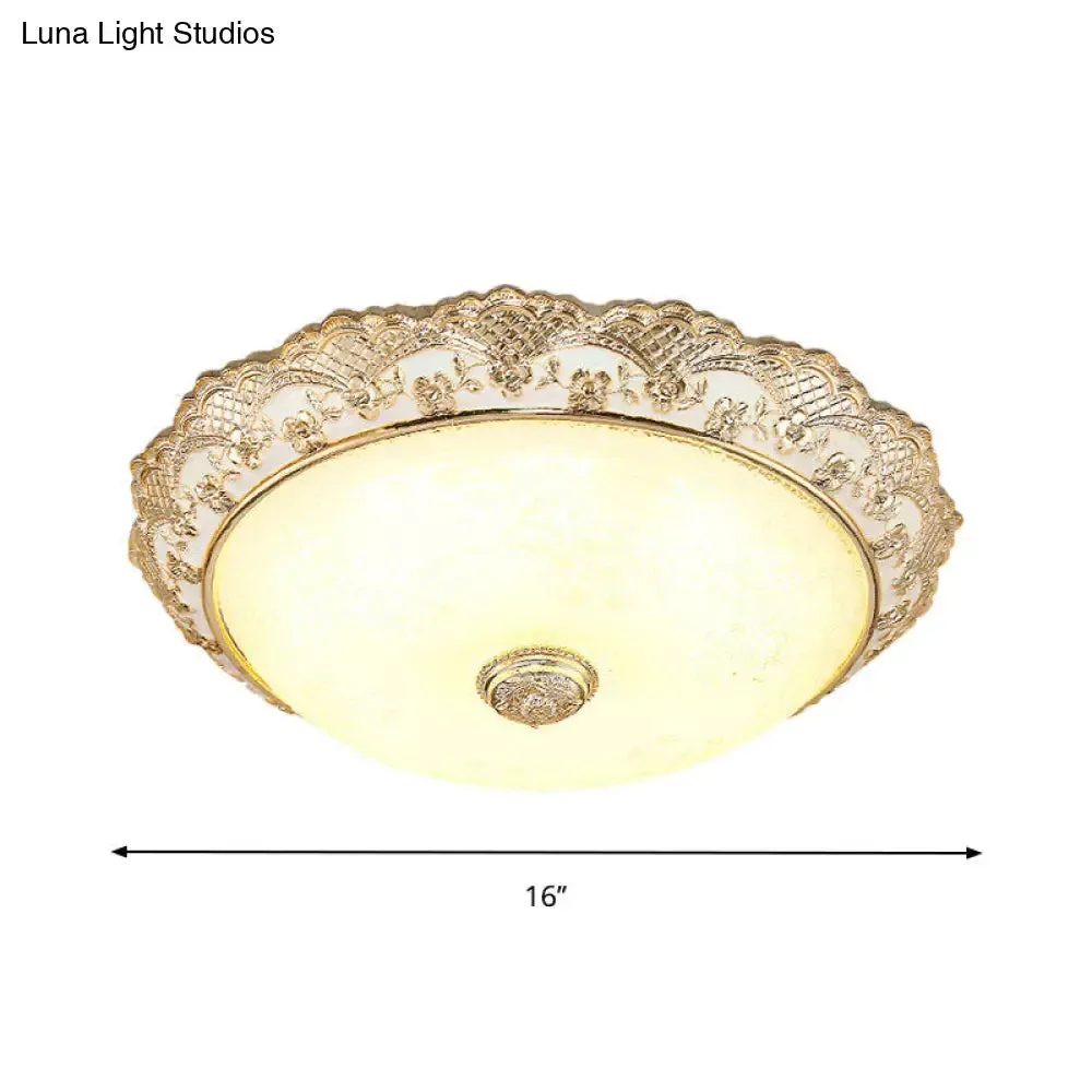 Gold LED Flush Mount Ceiling Light with Traditional Cream Glass Dome Design – Perfect for Bedroom – 12"/16"/19.5" Width