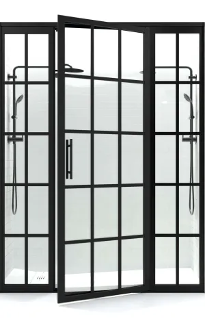 Gridscape GS1 Swing Shower Door with 2 Side Panels in Black with Clear Glass