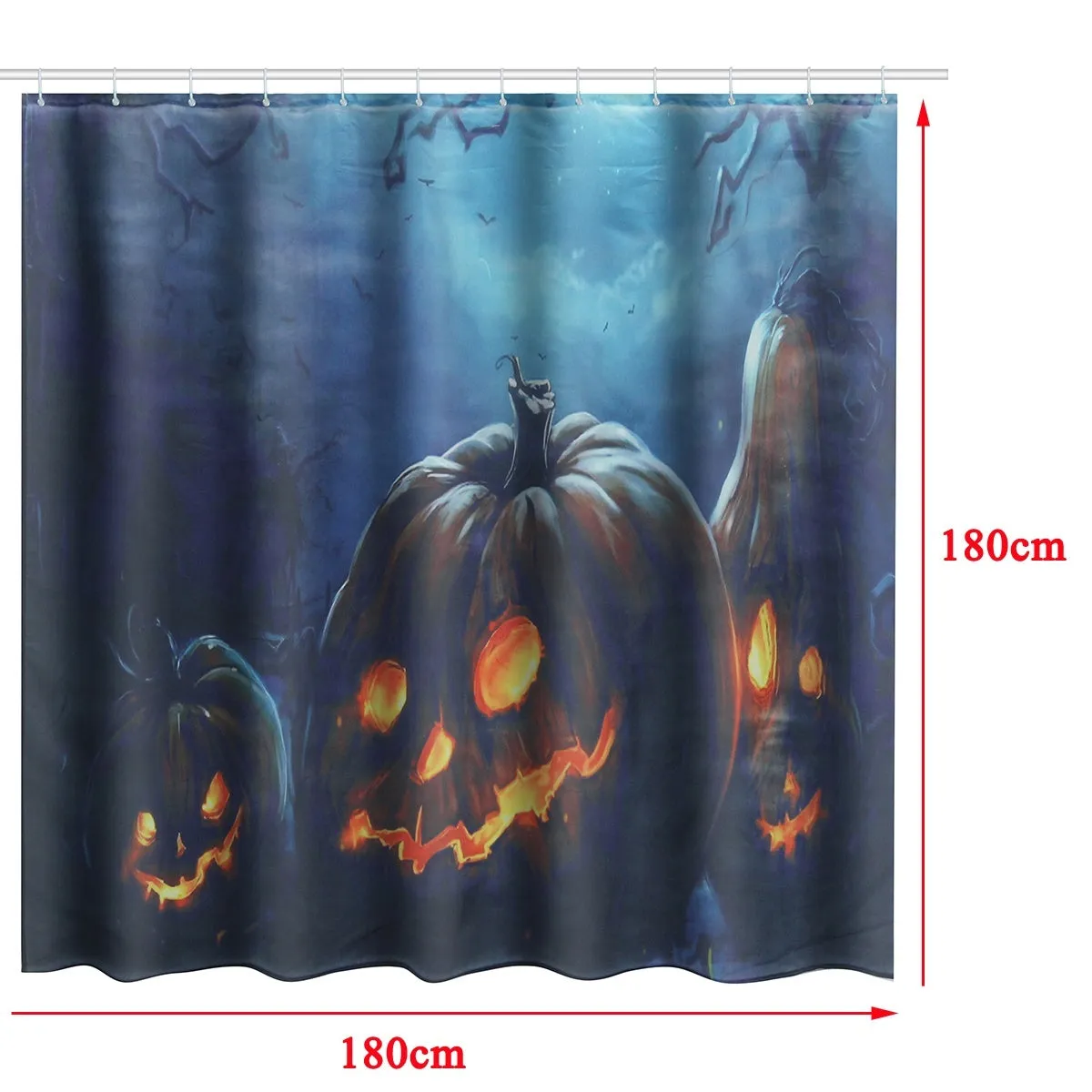 Halloween Style Bathroom Decor Pumpkin Dead Tree Print  Polyester Shower Curtain /Non-Slip Bath Mat Toilet Rugs