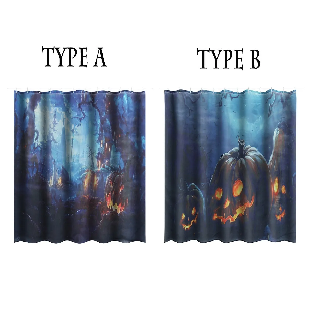 Halloween Style Bathroom Decor Pumpkin Dead Tree Print  Polyester Shower Curtain /Non-Slip Bath Mat Toilet Rugs