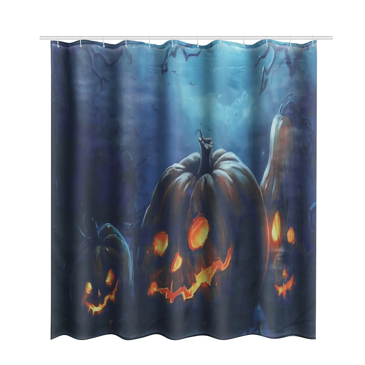 Halloween Style Bathroom Decor Pumpkin Dead Tree Print  Polyester Shower Curtain /Non-Slip Bath Mat Toilet Rugs