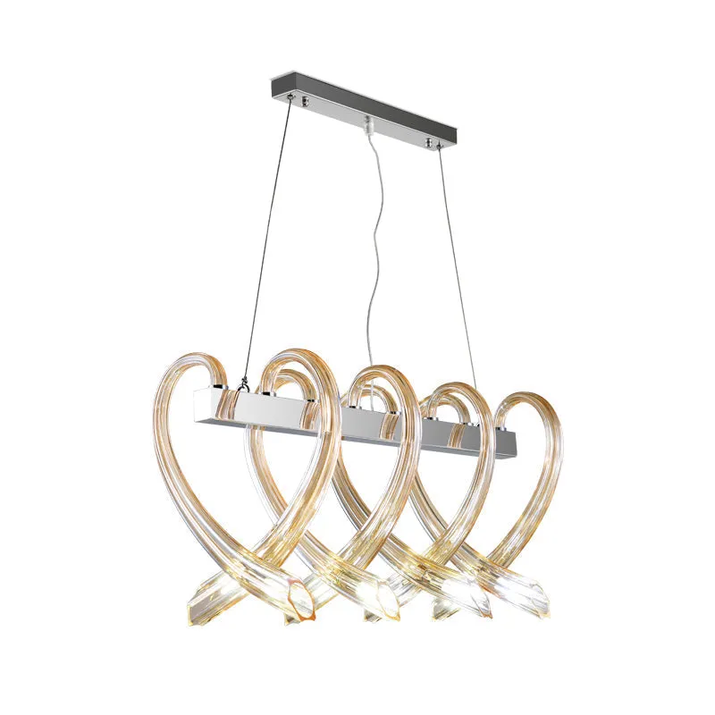 Heart-Shaped Chrome Island Light: Minimalist 8-Head Amber Glass Pendant for Restaurants