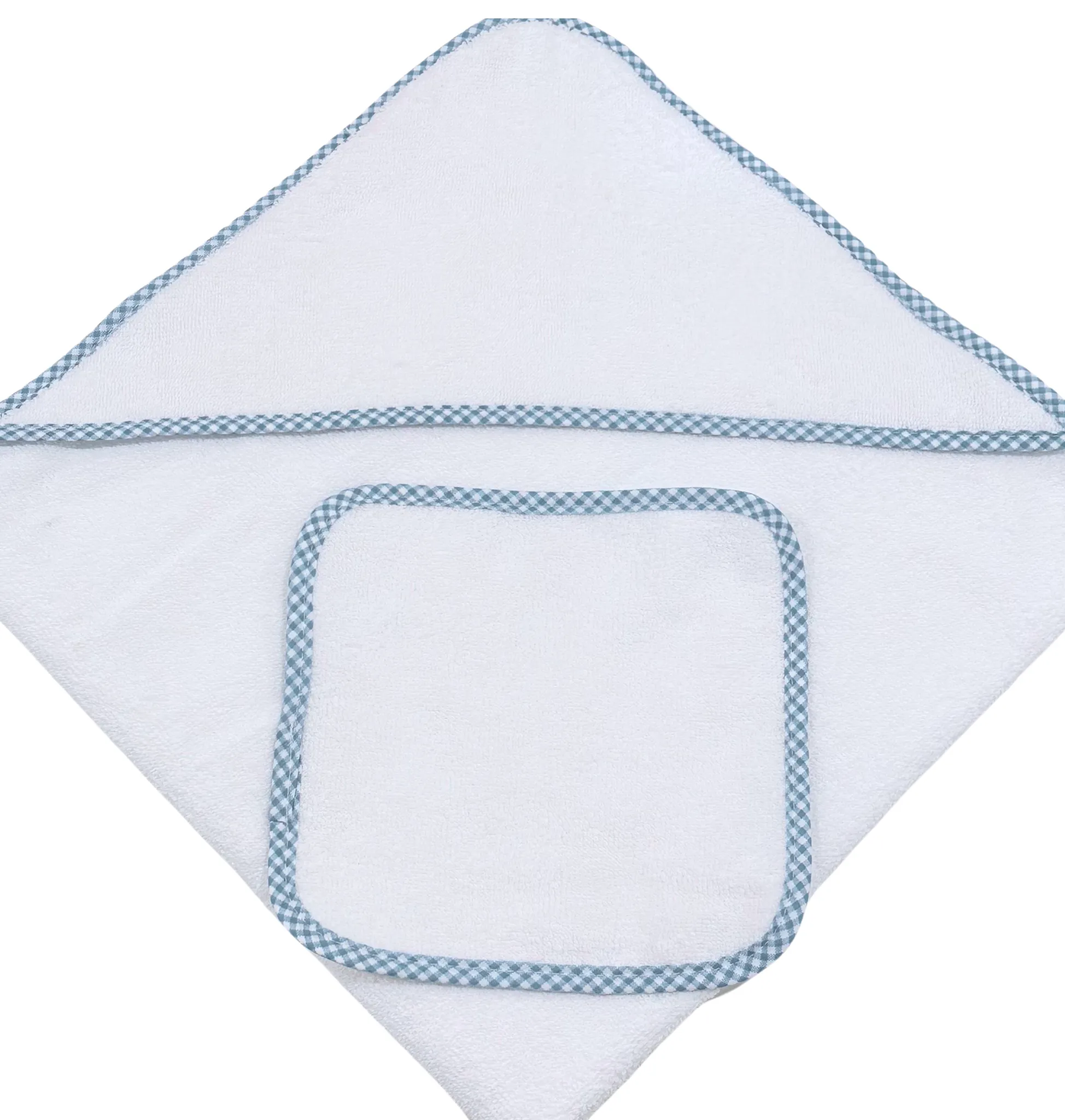 HOODED GINGHAM TOWEL & WASH CLOTH SET