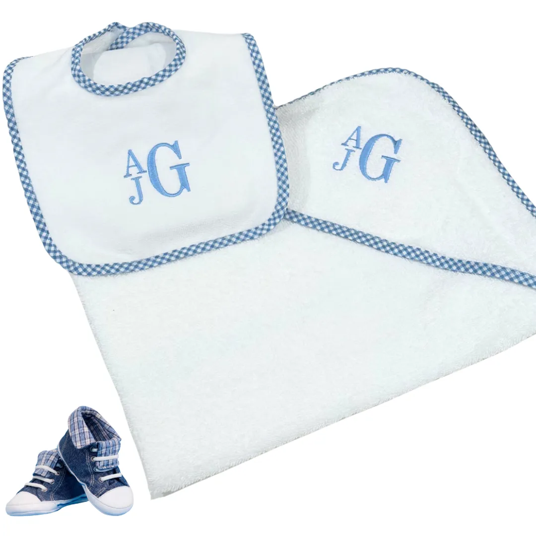 HOODED GINGHAM TOWEL & WASH CLOTH SET