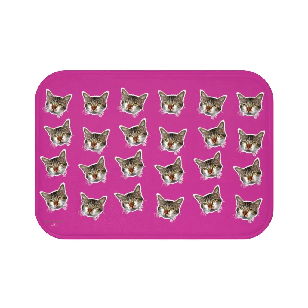 Hot Pink Cat Print Bath Mat, Premium Soft Microfiber Fine Bathroom Rug- Printed in USA