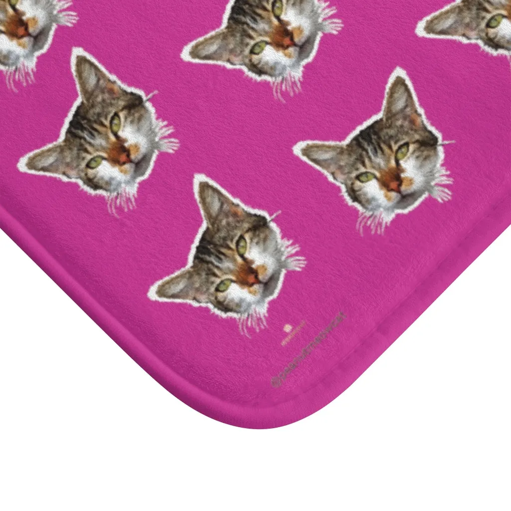 Hot Pink Cat Print Bath Mat, Premium Soft Microfiber Fine Bathroom Rug- Printed in USA