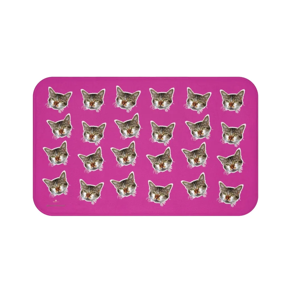 Hot Pink Cat Print Bath Mat, Premium Soft Microfiber Fine Bathroom Rug- Printed in USA