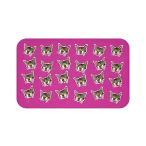 Hot Pink Cat Print Bath Mat, Premium Soft Microfiber Fine Bathroom Rug- Printed in USA