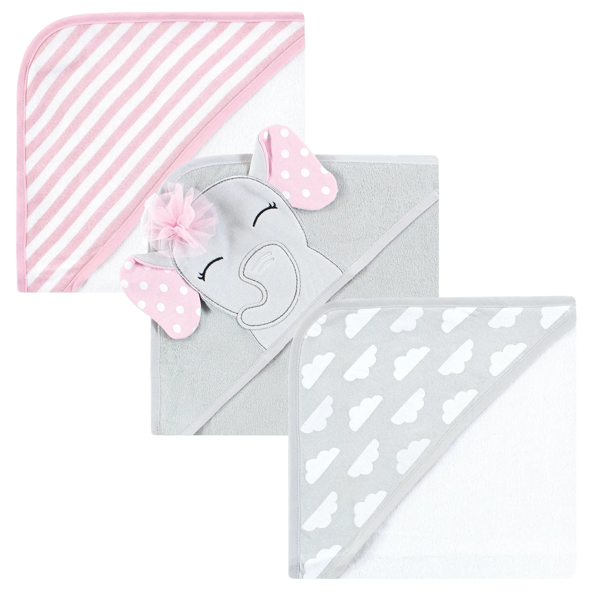 Hudson Baby Cotton Rich Hooded Towels, White Dots Pretty Elephant