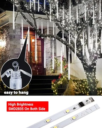 iBaycon Solar Meteor Shower Rain Lights, 11.8 inches 20 Tubes 480 LED Cascading LED Icicle Lights, Waterproof Solar icecycle Lights with Timer for Holiday Party Wedding Christmas Decorations